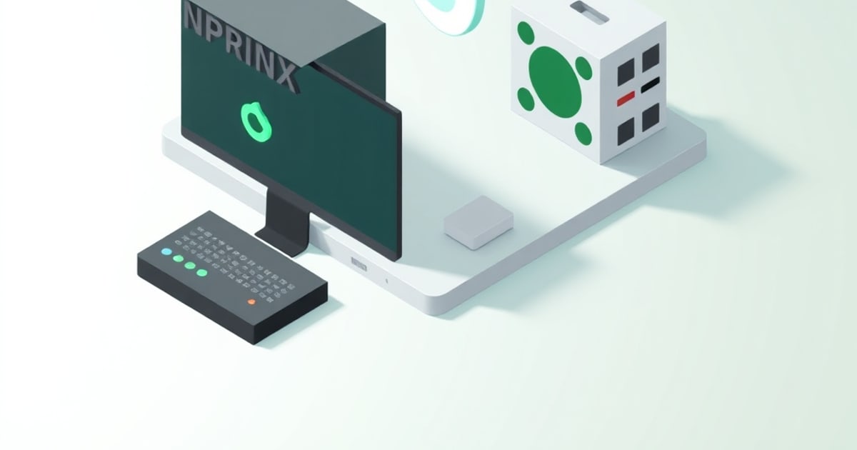 Isometric scene of a reverse proxy load balancer routing multiple incoming connections to backend services behind a firewall